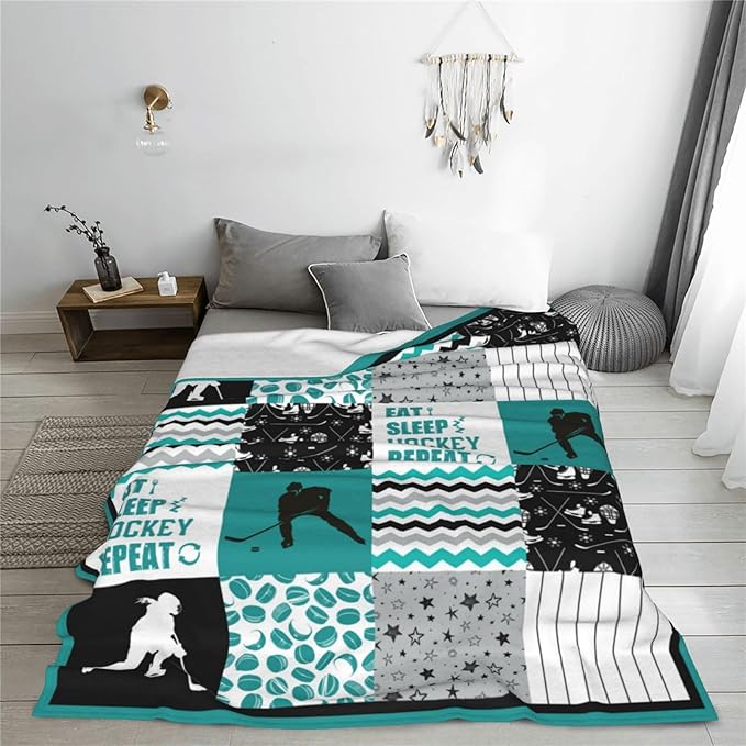 Hockey Blanket Ice Throw Blanket Fleece Flannel Plush Bedding Hockey Gifts for Boys Girls Men Women Youth Kids for Couch Sofa Bed Decor 80"X60"