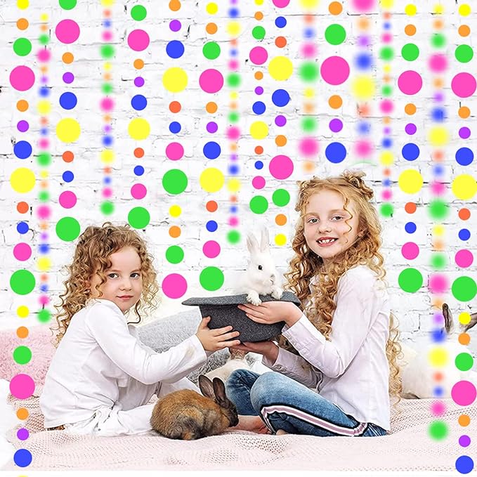 120feet UV Round Dot Paper Neon Garland Neon Streamers Decorations UV Reactive Black Light Party Favors Glow in The Dark Party Supplies for Wedding Birthday Garlands