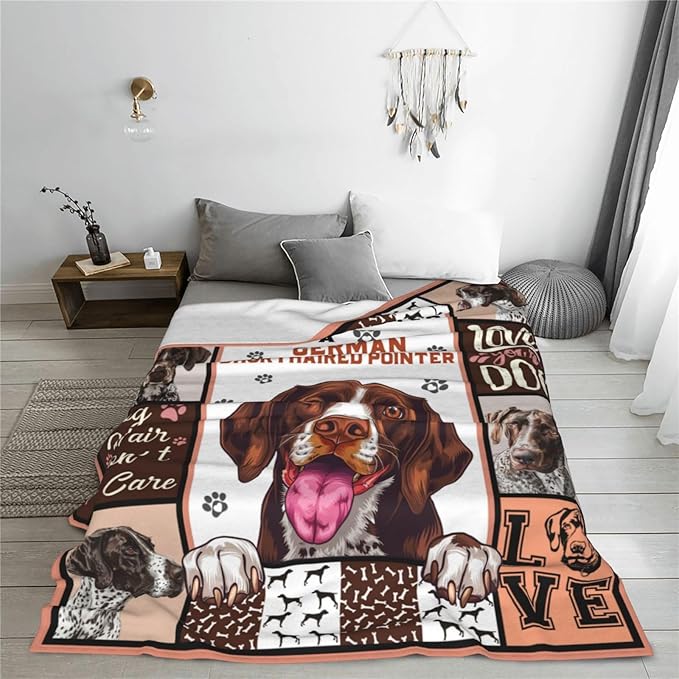 German Shorthaired Pointer Blanket Dog Throw Blanket Cozy Fleece Flannel Bedding Pet Stuff Gifts for Women Men Boys Girls Lovers Adults Lovers Plush for Couch Sofa Bed Decor 60"X50"