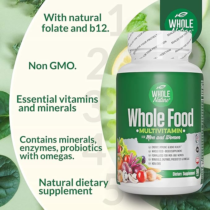 Whole Food Multivitamin for Men and Women Complete Daily Superfood Vitamins Plus Minerals Digestive Enzymes, Probiotics and Omegas. Plant Based Multi Vitamin, Non GMO (2)