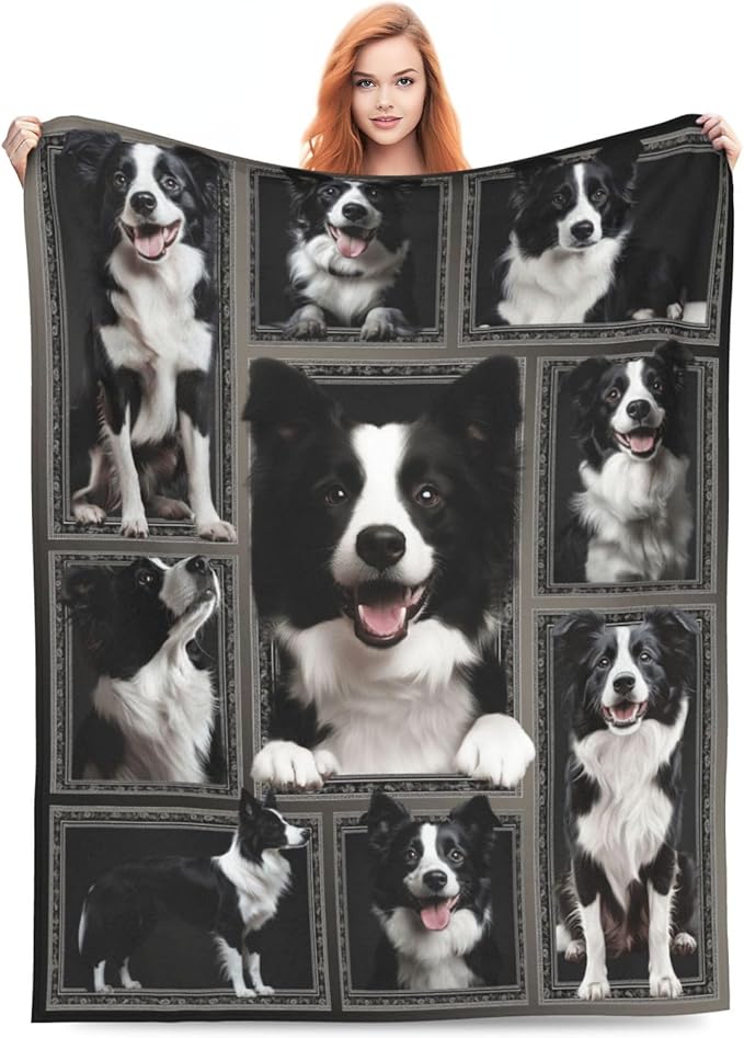Border Collie Gifts Blanket, Dog Throw Blankets, Border Collie Gift for Boys Girls Men Women Lover Adult Cozy Fleece Flannel Bedding Stuff Animal Plush for Couch Sofa Bed Decor 80"X60"