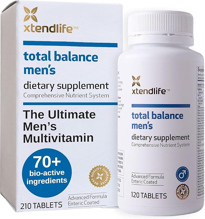 Xtendlife Total Balance Men's Daily Multivitamin & Mineral - 70+ Nutrients for Complete Immune, Heart, Digestive, and Cellular Health - 30 Day Supply