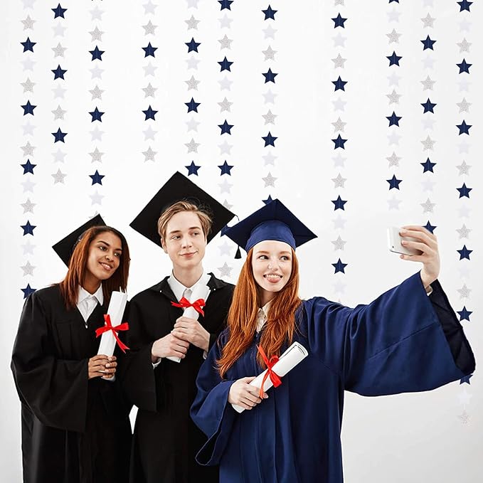 Navy-Blue White-Silver Party-Decorations Birthday Garland - 62ft Twinkle Little Star Hanging Streamers Banner,Wedding Bachelorette Bridal Baby Shower Graduation Decor Hugtmr