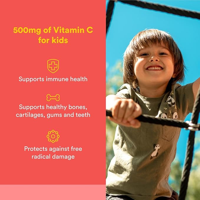 Natural Factors, Kids Chewable Vitamin C 500 mg, Supports Immune Health, Bones, Teeth and Gums, Peach, Passionfruit and Mango, 180 Wafers