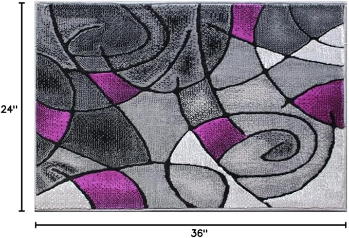 Masada Rugs, Modern Contemporary Area Rug Mat, Purple Grey Black (2 Feet X 3 Feet) Mat