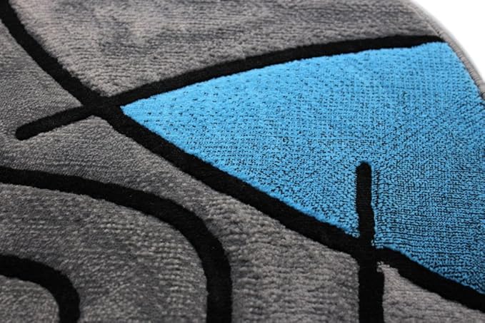 Masada Rugs, Modern Contemporary Area Rug, Blue Grey Black (6 Feet 7 Inch X 6 Feet 7 Inch) Round