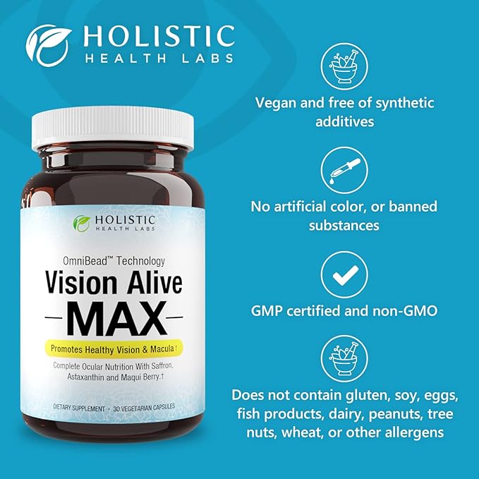 Vision Alive Max with 8 Natural Ingredients Lutemax® 2020, Bilberries, Blueberries, c3g from Black Currant, Maqui Berry, Saffron, and Astaxanthin (30 Count (Pack of 1))