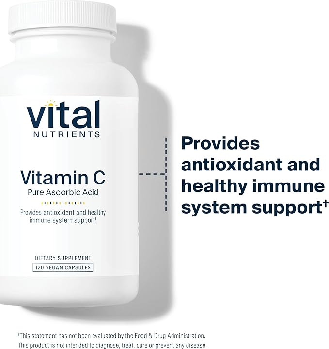 Vital Nutrients Vitamin C 1000mg (100% Pure Ascorbic Acid) | Vegan Antioxidant Supplement for Immune Support and Iron Absorption* | Gluten, Dairy and Soy Free | Non-GMO | 120 Capsules