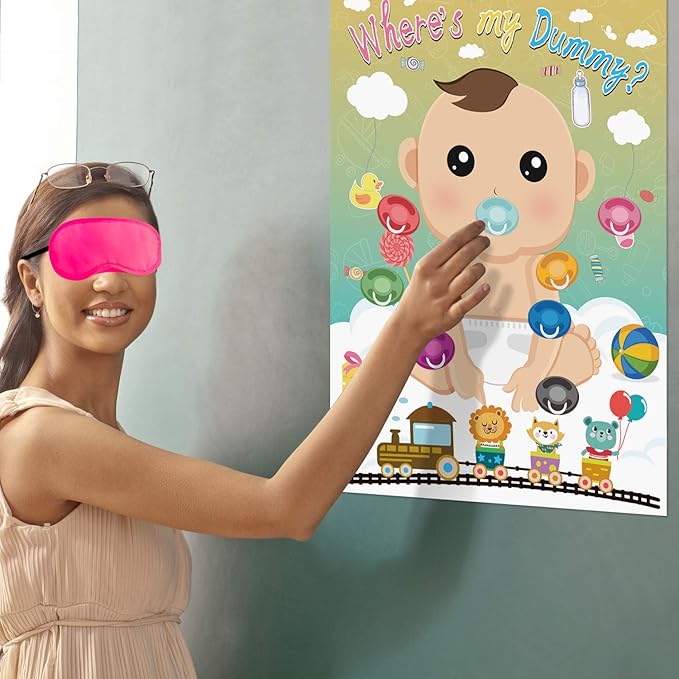 Fepito Baby Shower Party Games - Pin The Dummy On The Baby Game with 24pc Pacifier Stickers