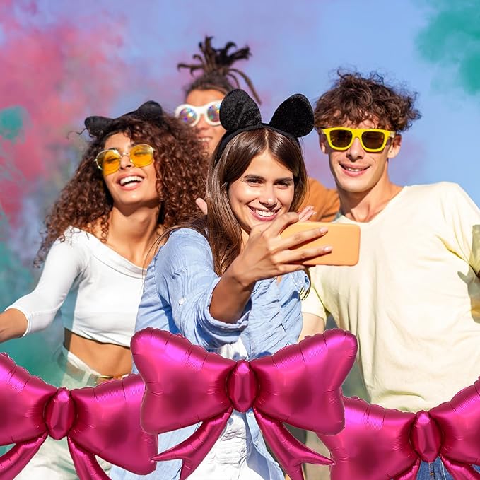 FBQ 3 Pcs Matte Rose Red Bow Balloon Bow Theme Party Baby Shower Birthday Party Girls Kids Foil Balloon Decoration Supplies