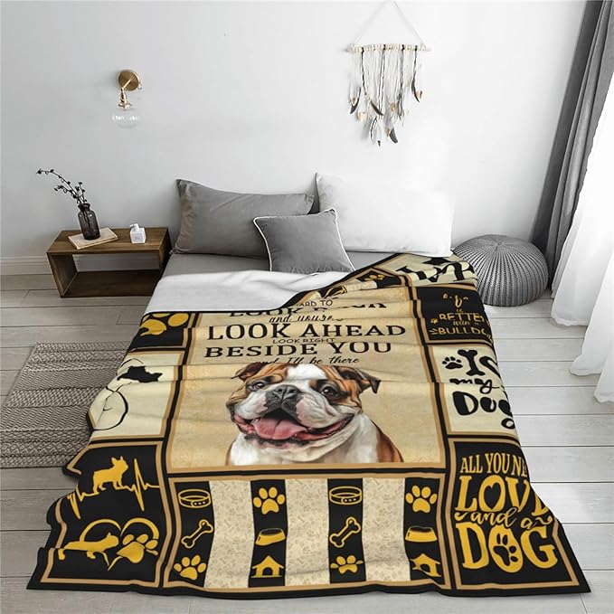 English Bulldog Blanket, Bulldog Decor Throw Blankets, Dog Gifts for Women Boys Girls Men Lover Adult Cozy Fleece Flannel Bedding Stuff Animal Plush for Couch Sofa Bed 80"X60"