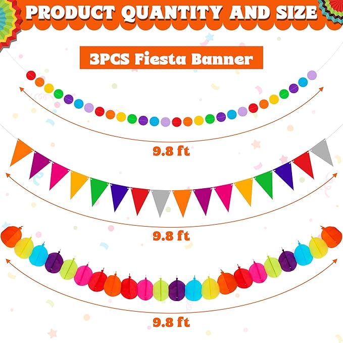 35 PCS Cinco De Mayo Decorations, Fiesta Party Decorations Hispanic Heritage Month Decorations Banner Paper Fans Tissue Pompom Swirls Garland for Day of Dead Mexican Party Decor Supplies Decor