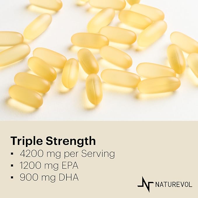 Triple Strength Omega 3 Fish Oil 4200mg - Lemon Flavored | EPA & DHA Fatty Acids | 1200mg EPA + 900mg DHA | Deep Sea Fish | Burpless Fish Oil Supplement - 240 Softgels