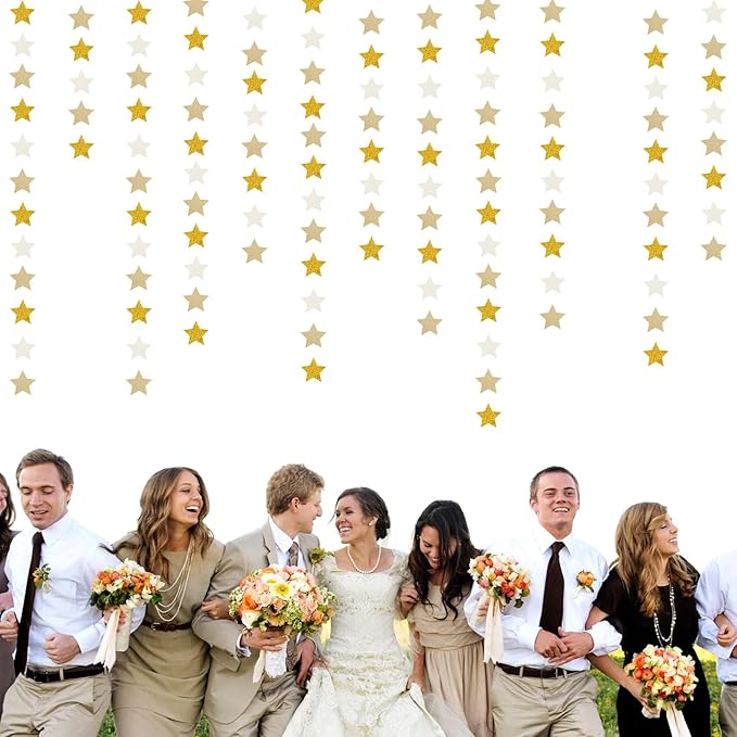 White-Gold Champagne Party-Decorations Bachelorette-Christmas Garland - 62ft Twinkle Little Star Hanging Streamers Banner, Wedding Birthday Baby Bridal Shower Engagement Decor Hugtmr