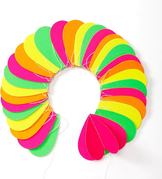 UV Neon Party Decorations Heart-Garland - 39Ft 3D Glow in The Dark Supplies, Hanging Paper Streamers Banner,Girl Romantic Wedding Anniversary Baby Bridal Shower Engagement Decor Ouruola