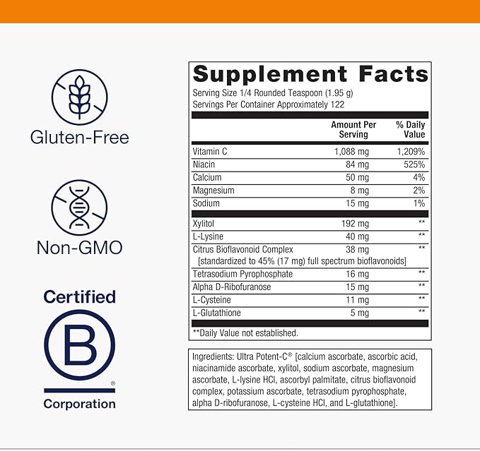 Metagenics Ultra Potent-C Vitamin C Powder - Immune Support Supplements* - Gentle On Stomach - with Bioflavonoids, L-Glutathione & L-Lysine - Non-GMO - Gluten-Free - 8.39 oz