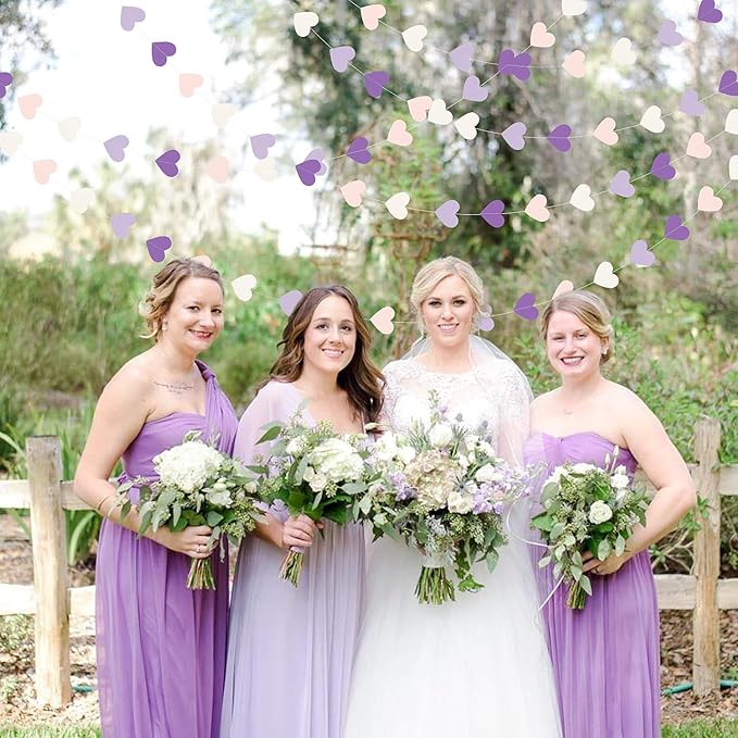 Purple-White Pink Birthday Party-Decorations Streamers - 52FT Hanging Heart Garland Banner,Baby Bridal Shower Engagement Wedding Anniversary Bachelorette Graduation Backdrop Decor Hugtmr