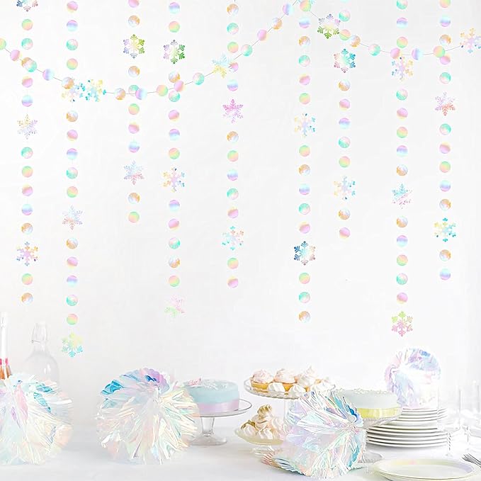 Iridescent-Holographic Christmas Party-Decorations Snowflake-Snow Garland - 61Ft Winter Wonderland Frozen Hanging Paper Streamers Banner,Birthday New Year Decor Ouruola