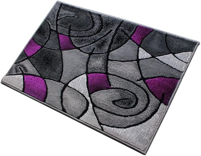 Masada Rugs, Modern Contemporary Area Rug Mat, Purple Grey Black (2 Feet X 3 Feet) Mat