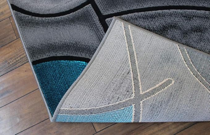 Masada Rugs, Modern Contemporary Area Rug, Turquoise Grey Black (5 Feet X 7 Feet)