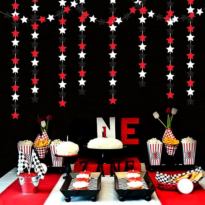 Black White-Red Birthday Party-Decorations Garland - 62FT Twinkle Little Star Graduation Hanging Streamers Banner,Wedding Baby Shower Backdrop, Vampire Classroom Decor Supplies Hugtmr