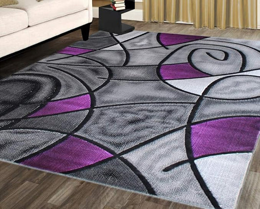 Masada Rugs, Modern Contemporary Area Rug, Purple Grey Black (3 Feet 10 Inch X 5 Feet)