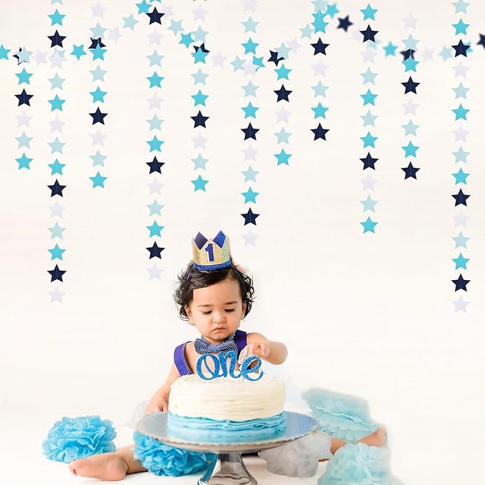 Light-Royal Navy-Blue White Party-Decorations Garland - 62ft Twinkle Little Star Hanging Streamers Banner,Bachelorette Bridal Wedding Birthday Baby Shower Decor Hugtmr