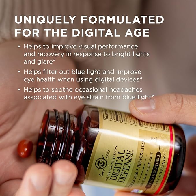 Solgar Digital Defense Eye Vitamin and Mineral Supplement, Support Eye Health with Vitamin C, Zinc & Resveratrol Supplement, Lutein and Zeaxanthin, Age-Defying Nutrition for Adults, 30 Servings