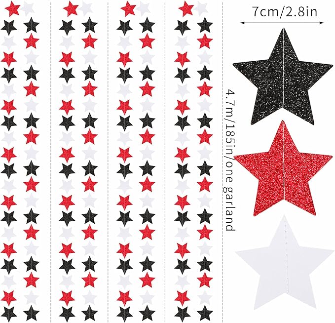 Black White-Red Birthday Party-Decorations Garland - 62FT Twinkle Little Star Graduation Hanging Streamers Banner,Wedding Baby Shower Backdrop, Vampire Classroom Decor Supplies Hugtmr