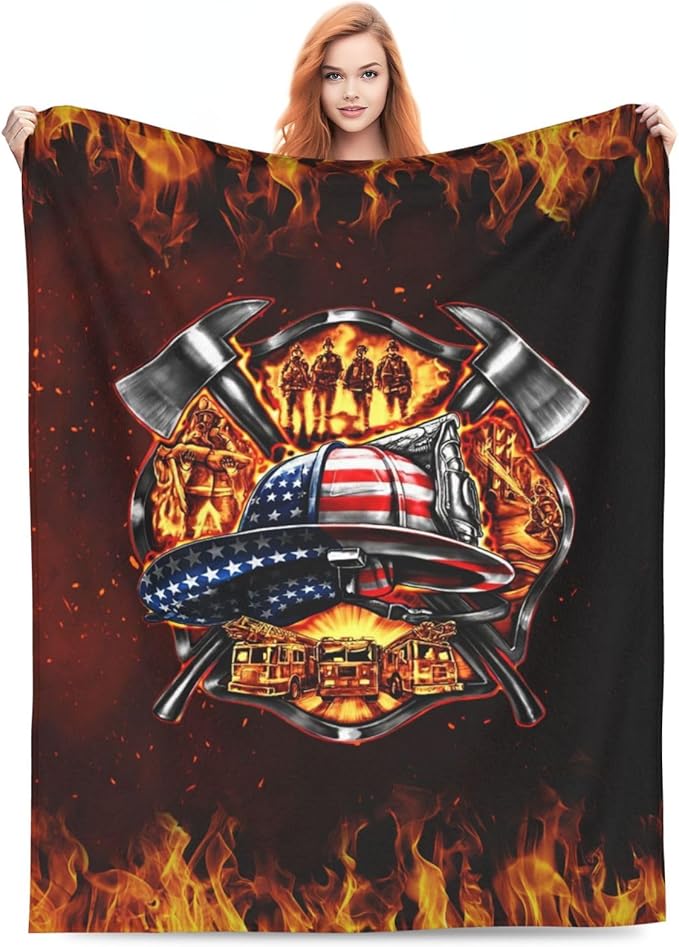 Firefighter Blanket, Fire Fighter Throw Blankets, Fireman Gifts for Men Firefighters Lover Women Boys Girls Adult Cozy Fleece Flannel Bedding Stuff Plush for Couch Sofa Bed Decor 50"X40"