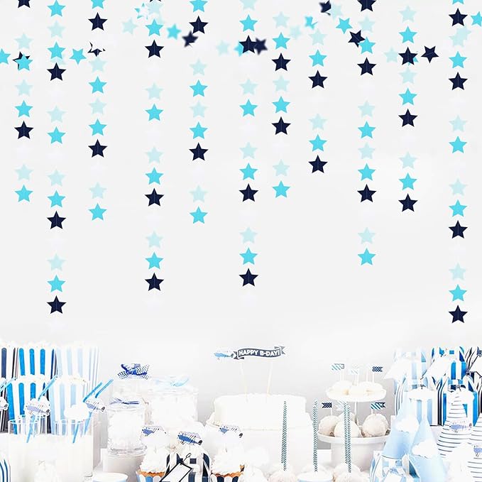 Light-Royal Navy-Blue White Party-Decorations Garland - 62ft Twinkle Little Star Hanging Streamers Banner,Bachelorette Bridal Wedding Birthday Baby Shower Decor Hugtmr