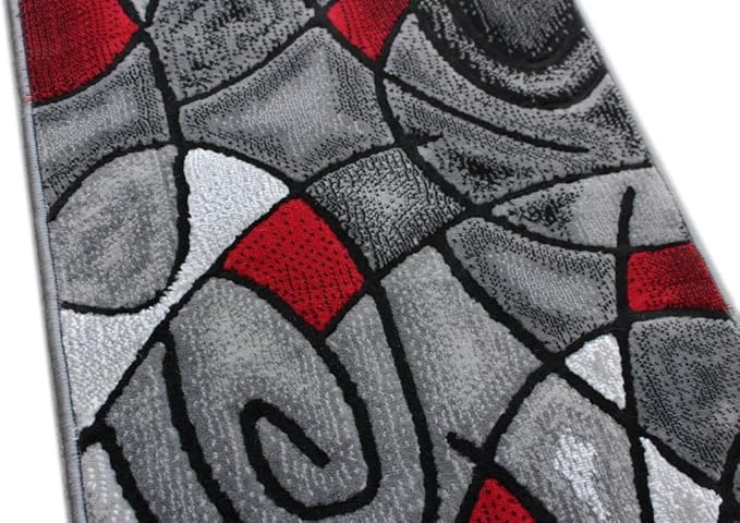 Masada Rugs, Modern Contemporary Mat Area Rug, Red Grey Black. (2 Feet X 3 Feet) Mat