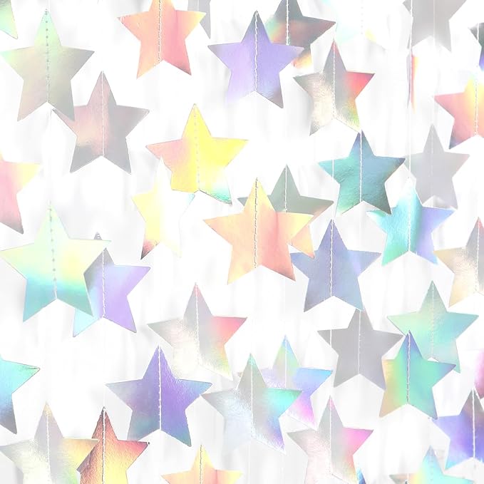 Iridescent Disco-Holographic Party-Decorations Christmas Garland - 62ft Twinkle Little Star Streamers Hanging Banner,Wedding Birthday Bachelorette Baby Bridal Shower Decor Hugtmr