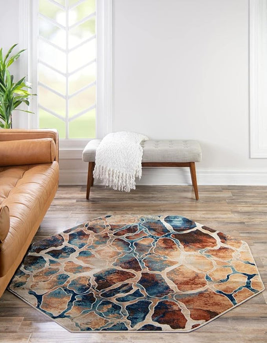 Unique Loom Mystic Collection Area Rug - Fitz Roy (5' 3" Octagon, Brick Red/ Brown)