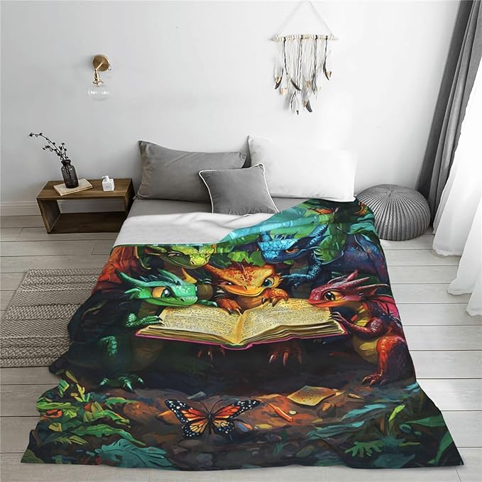 Dragon Blanket, Dragons Throw Blankets, Dragon Gifts for Boys Girls Women Men Lover Adult Cozy Fleece Flannel Bedding Stuff Animal Plush for Couch Sofa Bed Decor 50"X40"