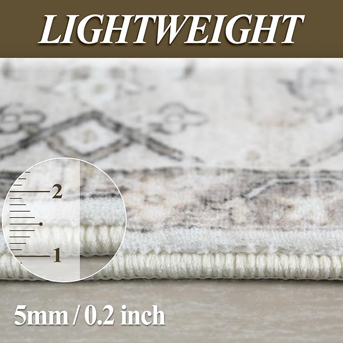 8x10 Area Rug Washable Living Room Carpet Bedroom Rug, Retro Accent Throw Distressed Rug, Easy Cleaning (Cream Beige)