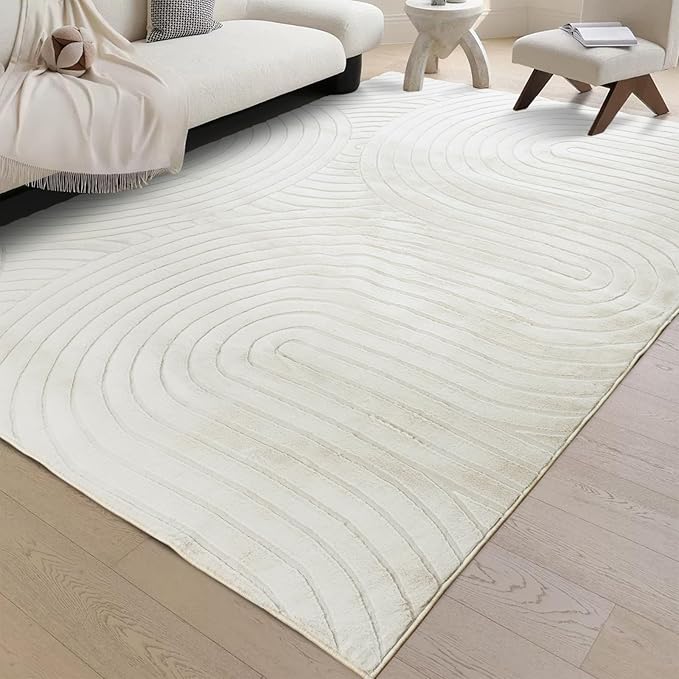 Washable Area Rugs 5x7 Rugs for Living Room Light Beige Faux Rabbit Fur Rug for Bedroom Faux Sheepskin Rug Teen Room Home Décor(Light Beige, 5x7)…