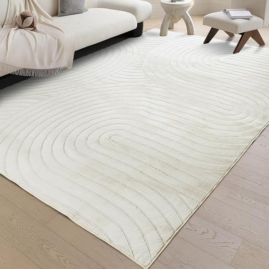 Washable Area Rugs 5x7 Rugs for Living Room Light Beige Faux Rabbit Fur Rug for Bedroom Faux Sheepskin Rug Teen Room Home Décor(Light Beige, 5x7)…