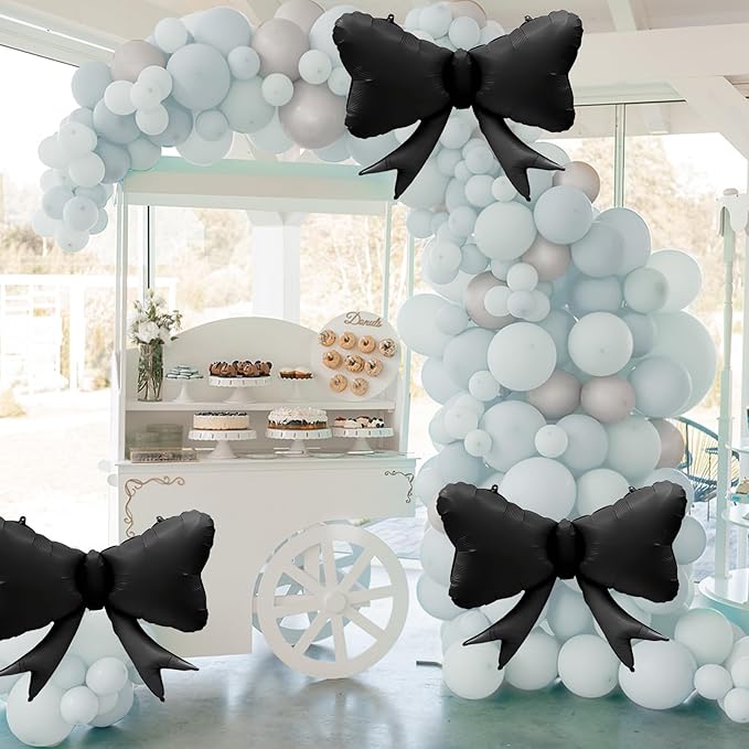 FBQ 3 Pcs Black Bow Balloon Bow Theme Party Baby Shower Birthday Party Girls Kids Foil Balloon Decoration Supplies