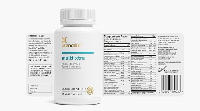 Xtendlife Multi-Xtra Advanced Multivitamin & Mineral Supplement with Over 40 Bioavailable Ingredients - Vitamins, Minerals & Herbs for Immune, Heart, Energy - for Men, Women, Children - 30 Day Supply
