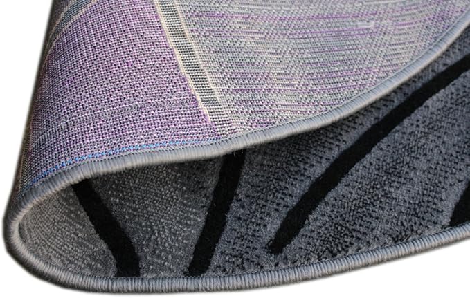 Masada Rugs, Modern Contemporary Round Area Rug, Purple Grey Black (5 Feet X 5 Feet) Round