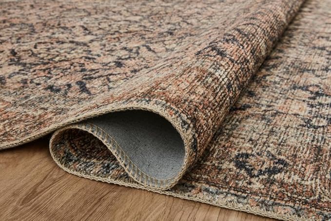 Loloi Amber Lewis Billie Collection, Ink & Salmon 2'-6" x 12'-0" Area Rug – Antique & Distressed Accent Rugs for Living Room, Bedroom, Entryway & Hallway, No Shed High Traffic Area Home Decor Rug