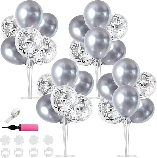 TONIFUL 4 Silver Balloon Stand Centerpiece Table Decorations for 25th Wedding Anniversary Birthday Bridal Shower Graduation Party Decorations New Year 2025 Christmas