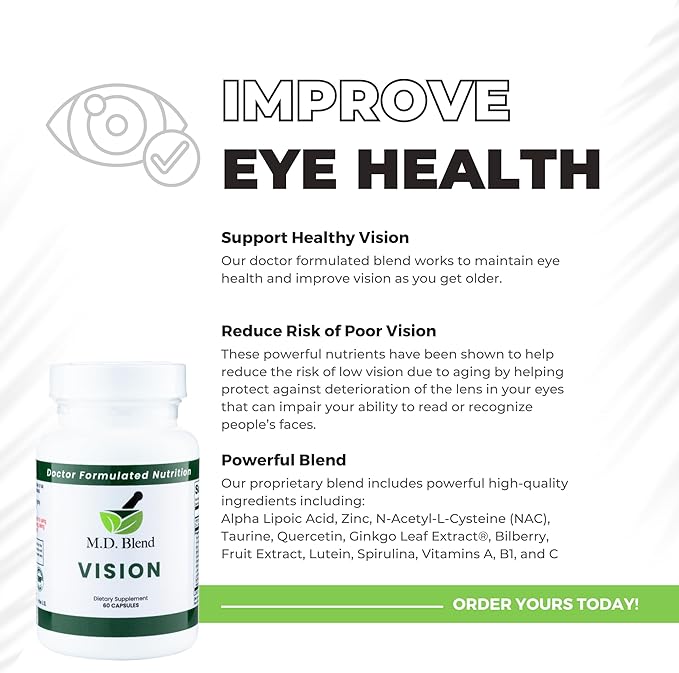 Vision - Expert Formulated - Natural Robust Blend for Eye Wellness - with Lutein, Zeaxanthin, Astaxanthin, Zinc, Thiamine, Vitamins A & C - 30 Capsules (1 Pack)
