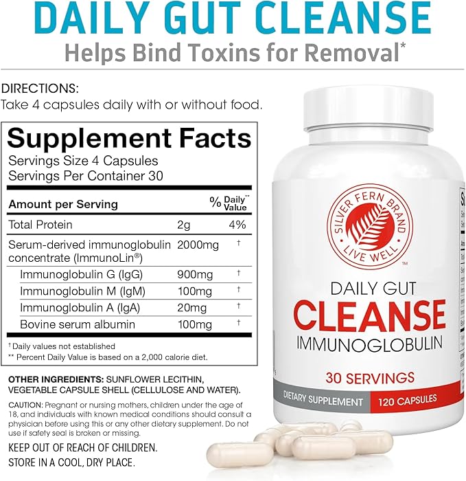 Silver Fern Gut Rehab Kit - 30 Day Supply - Cleanse Daily (1 Bottle = 120 Capsules) & Ultimate Probiotic (1 Bottle = 60 Capsules) - Immunoglobulins & Spore Forming Probiotics