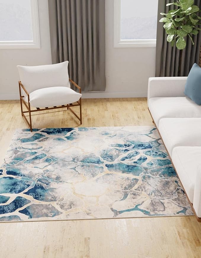 Unique Loom Mystic Collection Area Rug - Fitz Roy (10' Square, Navy Blue/Beige)