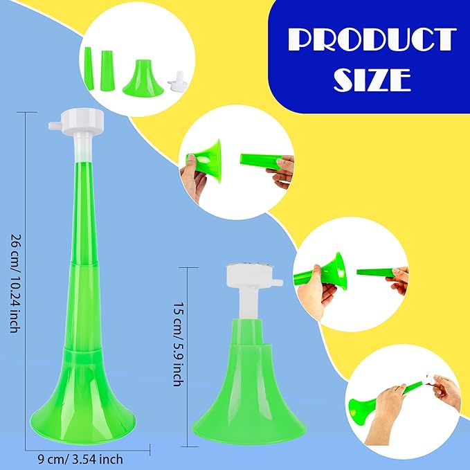 8 Pcs 10.24 Inch Collapsible Stadium Horn Plastic Vuvuzela Trumpet Horn Loud Sound Noise Maker for Sporting Events Graduation Games School Sports Party Supplies (Color Set 3)
