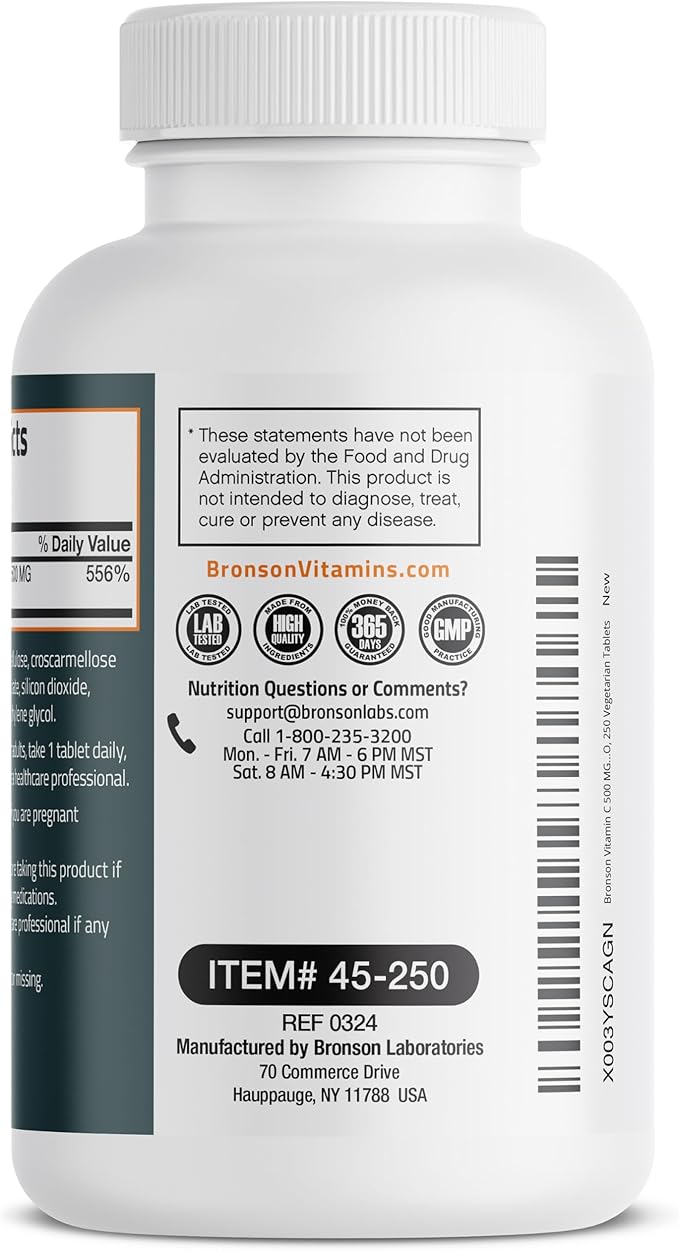 Bronson Vitamin C 500 MG Supports a Healthy Immune System & Antioxidant Protection, Non-GMO, 250 Vegetarian Tablets