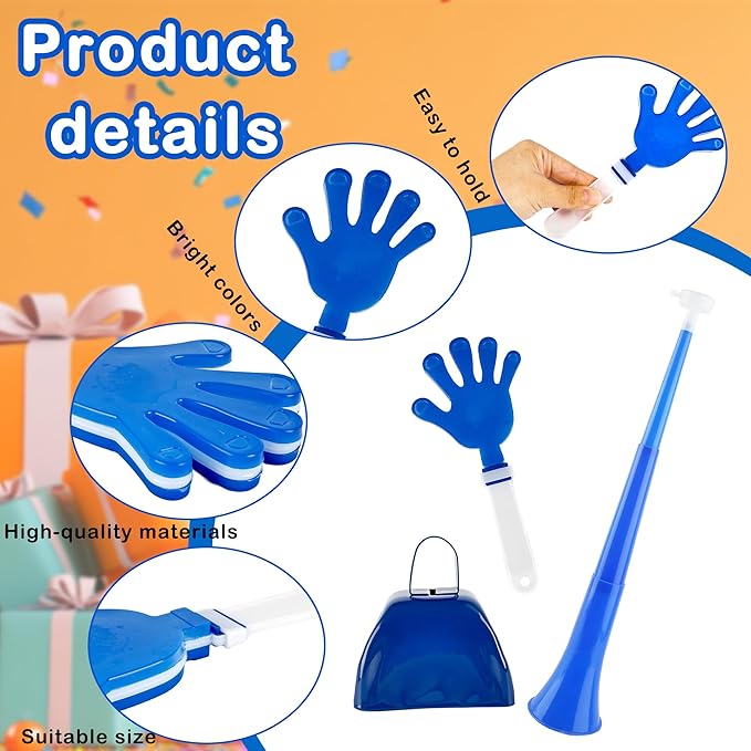 40 Pcs Cheering Noisemakers Set Include 10 Pcs Collapsible Stadium Horn 10 Pcs Metal Cowbells 20 Pcs Hand Clappers for Sporting Events School Sports Party Rewards Cheers Supplies
