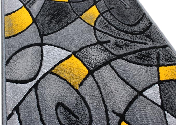 Masada Rugs, Modern Contemporary Area Rug, Yellow Grey Black (2 Feet X 3 Feet)